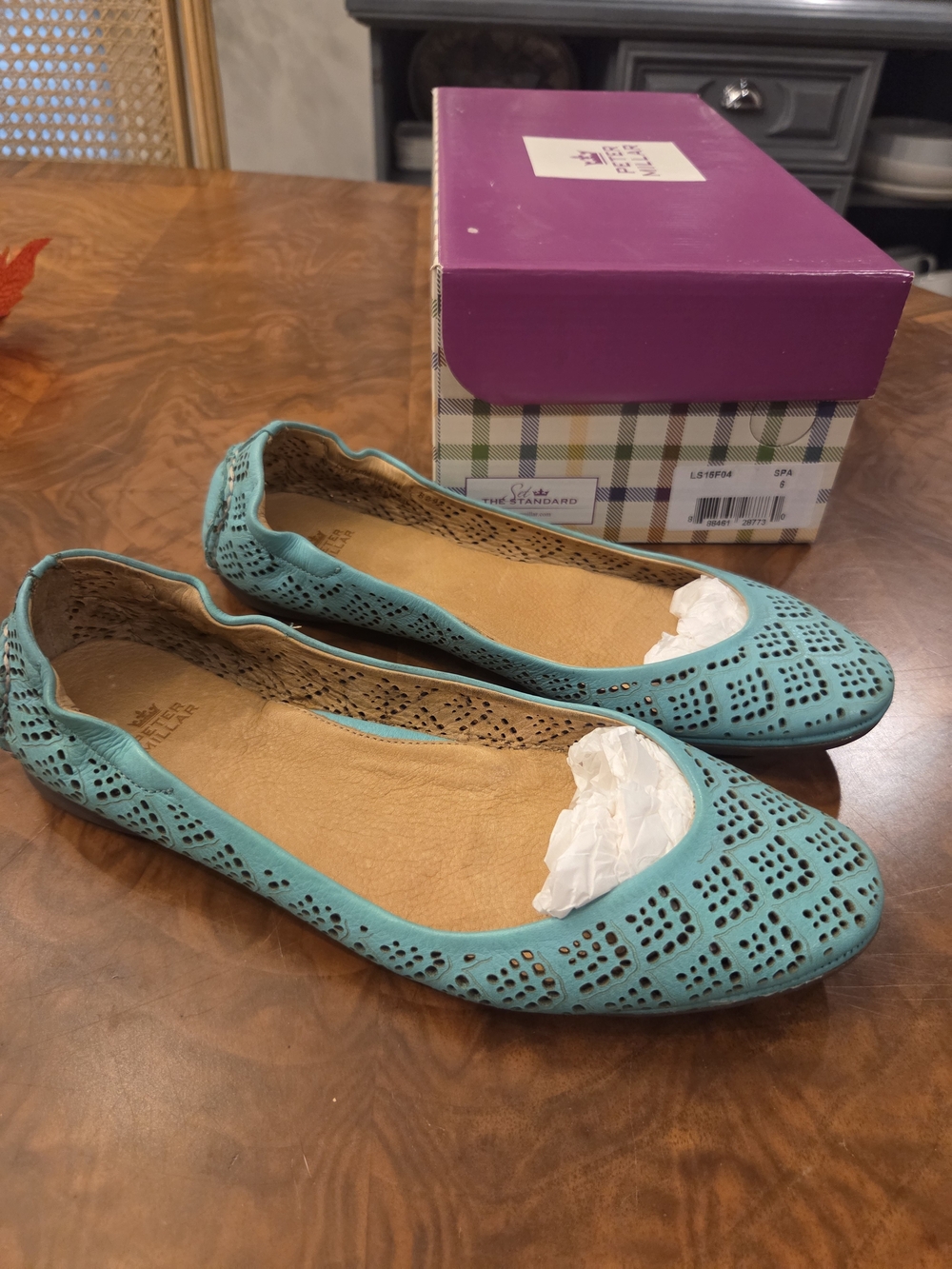 Peter Millar Teal Laser-Cut Ballet Flats
